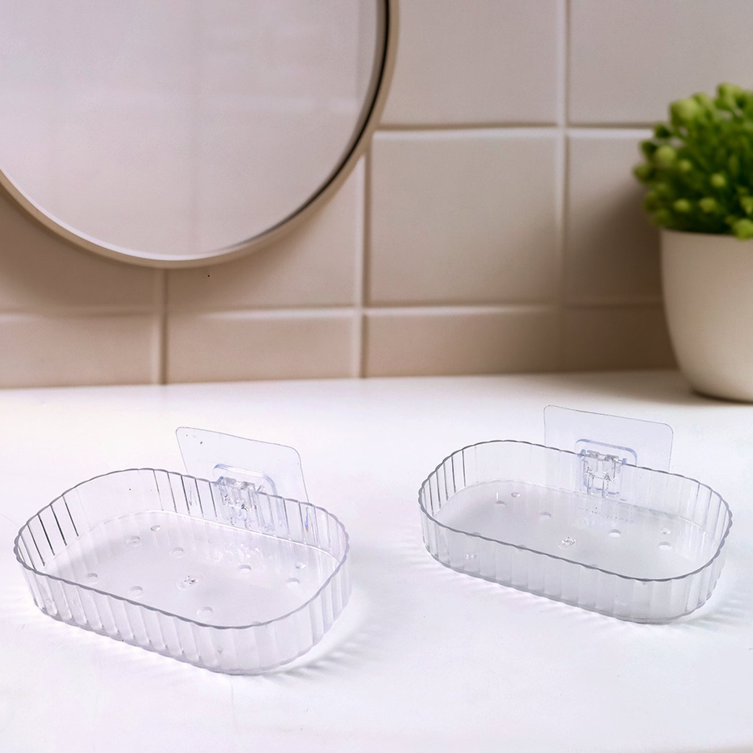 Self Adhesive Transparent Wall Mounted Soap Dish Holder (2 Pc) Self Adhesive Transparent Wall Mounted Soap Dish Holder (2 Pc)